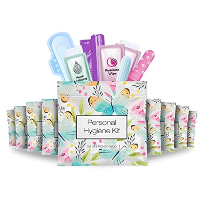 Menstrual Kit All-in-One 10 Pack | Convenience on The Go | Period Kit Pack for Travelling, Tweens & Teenager | Individually Wrapped Feminine Hygiene Product (Butterflies) - color: Butterflies