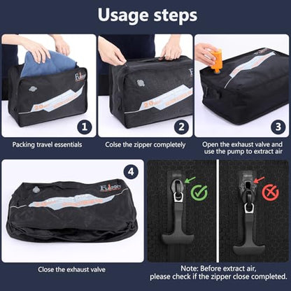 Fuloon Space Saver Vacuum Storage Bags, 20-Inch Travel Compression Bags for Air Travel, Business Trip, Carry-On Suitcases & Backpack, Black (2 Pack, With Pump) - size: 2 Pack With Pump