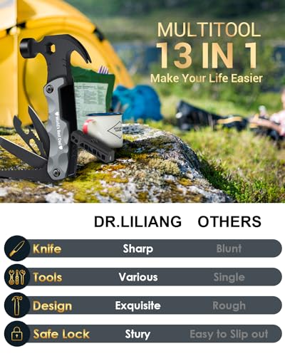 Fathers Day Dad Gifts from Daughter Son Wife, 13-in-1 Hammer Multitool, Cool Camping Accessories & Survival Tools, Unique Birthday Present Ideas Gifts for Men, Husband, Grandpa, Step Dad, Him - style: DAD GIFTS