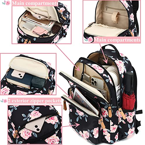 Leaper Water-resistant Floral Laptop Backpack School Travel Bag Bookbags Satchel - color: Black-pink Flower [8005up], size: X-Large