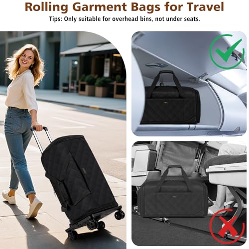 Rolling Garment Bags for Travel - Carry on Convertible Garment Duffle Bags with Wheels for Men Women, 4 in 1 Large Travel Duffel Bags with Shoes Compartment Hanging Suit Dress Weekender Bag 4pcs Set - color: Black
