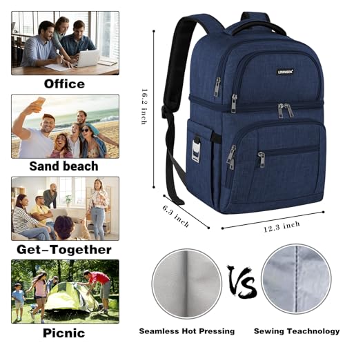 Cooler Backpack,Insulated Backpack Cooler Leakproof Double Deck Cooler Bag for Men Women RFID Lunch Backpack - color: Blue