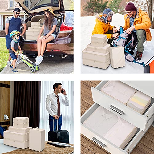 Mossio 6 Set Packing Cubes with Shoe Bag - Lightweight Travel Luggage Suitcase Organizers - color: Beige