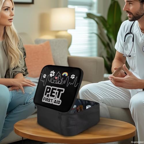 First Aid Case Empty Pet Heartbeat Pattern Veterinary Medic Bag for Animal Clinics and Pet Owners Includes Secure Zipper Compartments Breathable Mesh Panels Soft Lining Washable Material - color: Pet Heartbeat