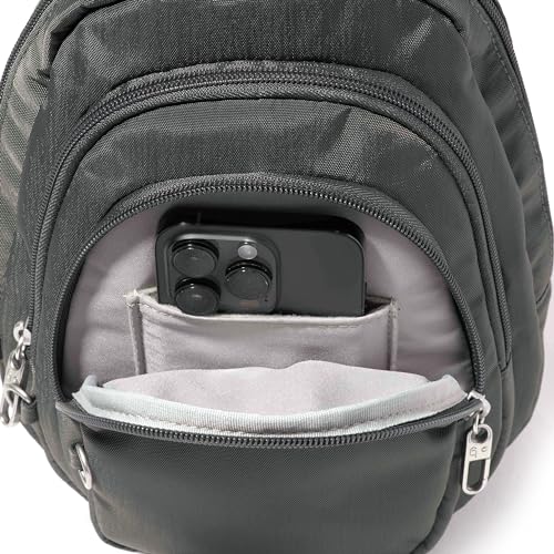 Baggallini Securtex® Anti-Theft Multi Zip Sling - Lightweight 8.6"x15.2" Travel Bag with Locking Zippers & RFID Protection - color: Charcoal