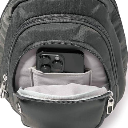 Baggallini Securtex® Anti-Theft Multi Zip Sling - Lightweight 8.6"x15.2" Travel Bag with Locking Zippers & RFID Protection - color: Charcoal