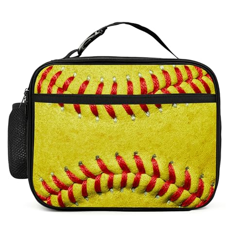 Yellow Baseball Texture Lunch Bag Insulated Reusable Lunch Box Cooler Thermal Tote Bag For Teenage Boys Girls School Beach - color: Yellow Baseball Texture