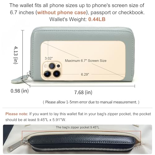 Moflycom Womens Wallet RFID Blocking Genuine Leather Zip Around Wallet Clutch Wristlet Travel Long Purse for Women - color: Sky Blue