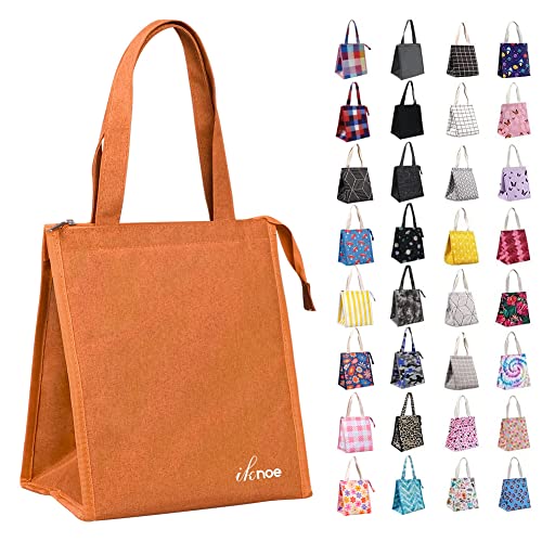 iknoe Insulated Lunch Bag for Women & Adults, 9L Foldable Wide-Open Cooler Bag with Pockets, Leakproof & Portable, for Picnic, Office, Beach(Orange) - color: Orange, size: Zipper Closure