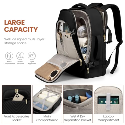 LOVEVOOK Travel Backpack for Women, TSA Personal Item Travel Bag fits 18" Laptop, Carry On Backpack for Weekender Business Hiking, Black - color: Black, size: 18 Inch-4Pcs
