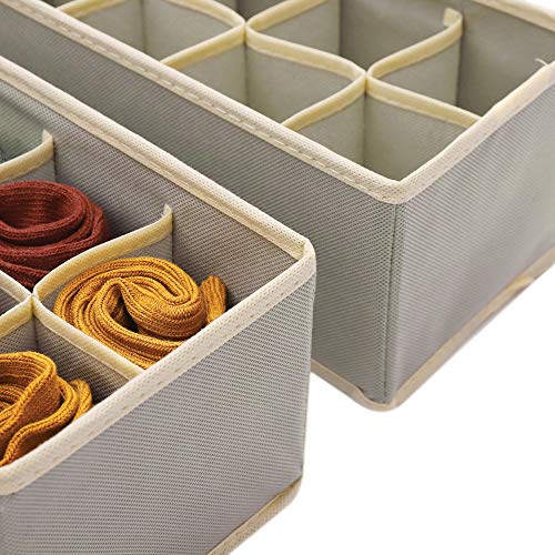 DIOMMELL Set of 6 Foldable Cloth Storage Box Closet Dresser Drawer Organizer Fabric Baskets Bins Containers Divider for Clothes Underwear Socks Lingerie Clothing, Grey 00-0600 - color: Light Grey