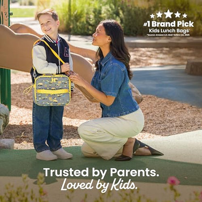 Bentgo Kids Lunch Bag - Durable, Double-Insulated Lunch Bag for Kids 3+; Holds Lunch Box, Water Bottle, & Snacks; Easy-Clean Water-Resistant Fabric & Multiple Zippered Pockets (Construction Trucks) - color: Construction Trucks