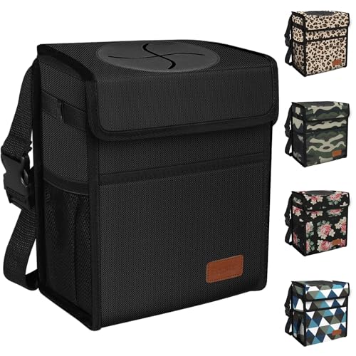 Femuar Leak Proof Car Trash Can with Lid - Waterproof Automotive Garbage Bin for SUVs, Collapsible and Portable Car Trash Bag, Black - color: Black, size: 2.25 Gallons