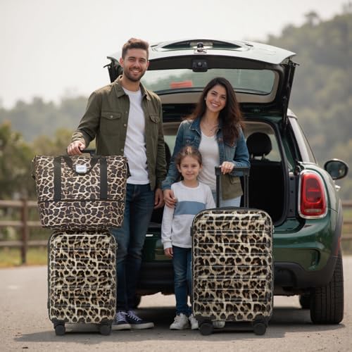 LARVENDER Luggage Sets 5 Piece Hardside Expandable Suitcase with Wheels Lock,PC+ABS Hardside Lightweight Rolling Suitcase for Women and Men,Cheetah - color: Cheetah, size: 5 Piece Set (20/24/28/DB/TB)