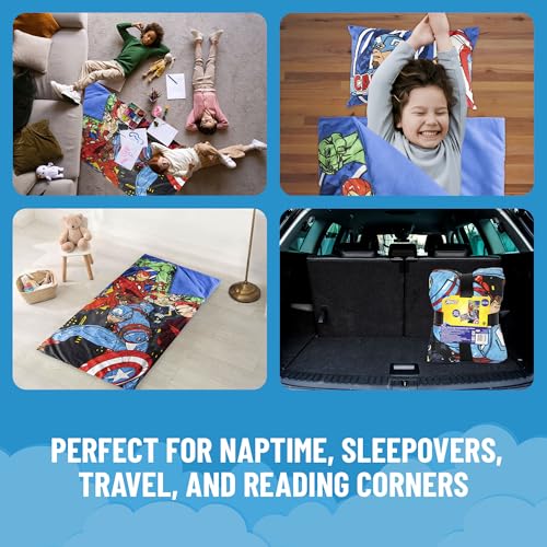 Jay Franco Kids Slumber Bag and Pillow - 54 x 27 Inch Comfy Indoor Sleeping Bag for School and Sleepovers, 2 Piece Set, Blue - Avengers - color: Blue - Avengers