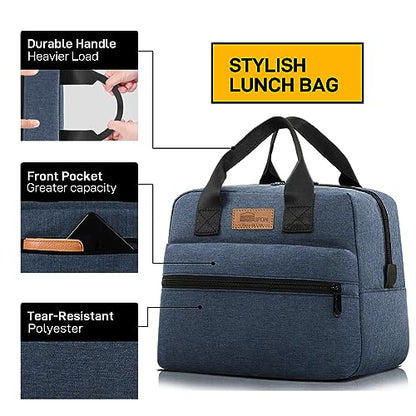 HOMESPON Insulated Lunch Bag for Women Men Lunch Box Cooler Lunch Tote for Work Picnic (Navy) - color: Navy