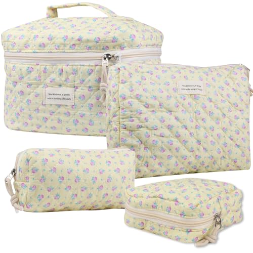 NATINSA Cute Makeup Bag for Women(2 Pcs), Travel Cosmetic Bags, Quilted Coquette Aesthetic Floral Toiletry Organizer Bag (44 - Purple Rose/4PCS) - color: 44 - Purple Rose/4PCS