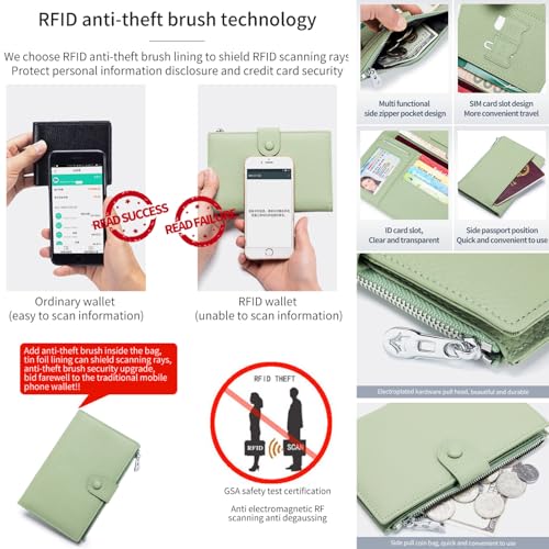 Genuine Leather RFID Blocking Passport Holder Wallet, Multi-Functional Travel Document Organizer with SIM Card Slots (Dark Khaki) - color: Dark Khaki