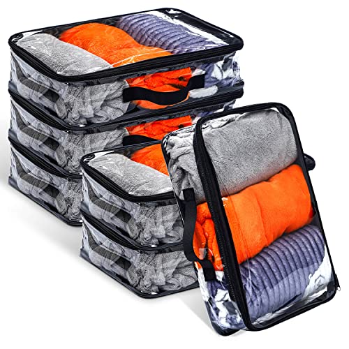 6 Pieces Large Clear Travel Packing Cube Clear Vinyl Zippered Storage Bags See Through Moving Bag PVC Multipurpose Pouch with Handle for Suitcase Shirts Dress Storage (Black, 15.8 x 10.2 x 3.9 Inch) - color: Black, size: 15.8 x 10.2 x 3.9 Inch