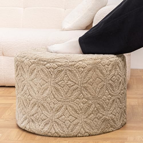 Plush Multi-Functional Ottoman Pouf – Ergonomic Ottoman Foot Rest with Space-Saving Design, Perfect Under Desks, Couches & Sofas (Light Coffee) - color: Light Coffee