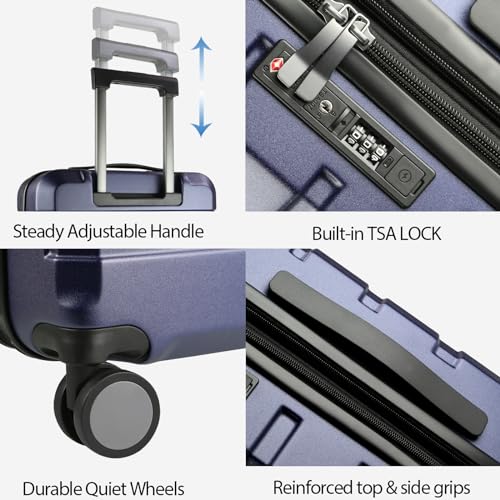 KROSER Hardside Expandable Carry On Luggage with Spinner Wheels & Built-in TSA Lock, Durable Suitcase Rolling Luggage with USB Port, Carry-On 20-Inch, Navy - color: Navy