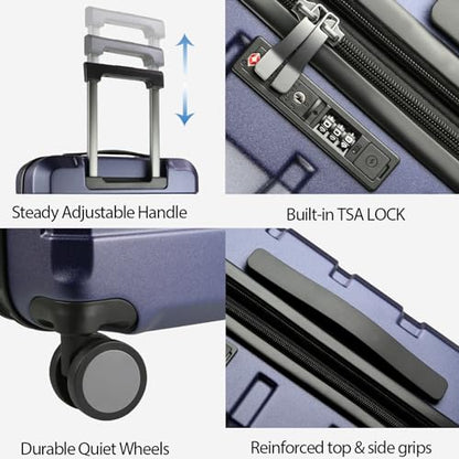 KROSER Hardside Expandable Carry On Luggage with Spinner Wheels & Built-in TSA Lock, Durable Suitcase Rolling Luggage with USB Port, Carry-On 20-Inch, Navy - color: Navy