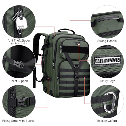WITZMAN Carry On Travel Backpack for Men Large Convertible 45L Fit 17 Inch Laptop Backpack 3 in 1 Bag for Airline Approved(B688 Light Green) - color: Light Green