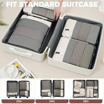 BAGAIL 4 Set/6 Set/8 Set Compression Packing Cubes Travel Accessories Expandable Packing Organizers (Half Mesh, 8-Beige) - color: 8-Beige, style: Half Mesh