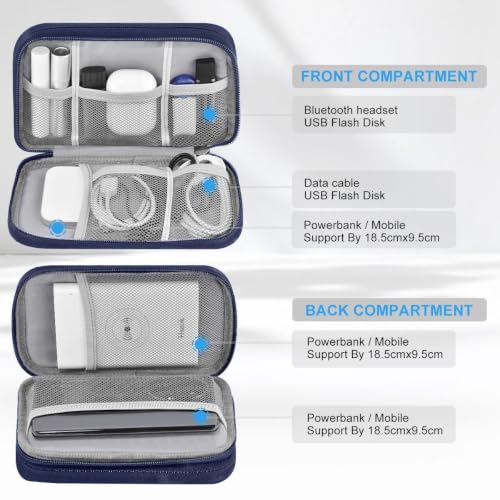 ZINMARK Portable Cable Organizer Case,Travel Pouch with Double-Layer Storage for Cables,Chargers,Earbuds & Phone,Dark Blue - color: Dark Blue