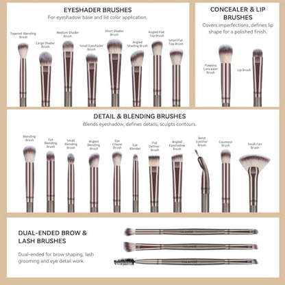 MAANGE 30 Pcs Professional Makeup Brush Set with Travel Case – Kabuki, Foundation, Powder, Blush,Blending& Eyeshadow Brushes, Labeled for Gift-Ready Box,Champagne - color: Champagne