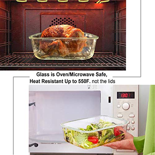Glass Food Storage Containers Set, Large Size Containers with Lids, BPA-free Locking lids, 100% Leak Proof Glass Meal Prep Containers, Freezer to Oven Safe (2 Pack of 52oz) - color: 2 Pack of 52oz