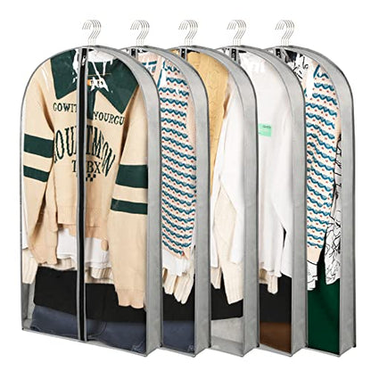 5 Pack 40" Garment Bags for Hanging Clothes Storage, Clear Suit Garment Bags with 4" Gussets for Closet Storage Travel, Plastic Protector for Coat, Jacket, Sweater, Shirts - size: 40" 5Pack