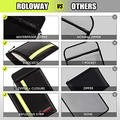 ROLOWAY Fireproof Envelope for Cash, Legal Documents Safe (15 x 11 inch) with 2 Pockets & Waterproof Zipper, Black - size: 15 x 11 inch, style: Black Fireproof Bag