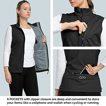 33,000ft Women's Lightweight Running Vest Outerwear with Pockets, Windproof Sleeveless Jacket for Golf Hiking Travel - color: Black-1, size: XX-Large