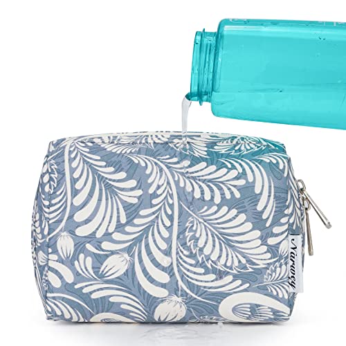 Narwey Small Makeup Bag for Purse Mini Cosmetic Bag Travel Makeup Pouch Zipper Pouch Cute Make up Bags with Compartments for Women Girls (Small, Blue Leaf) - color: Blue Leaf, style: Small