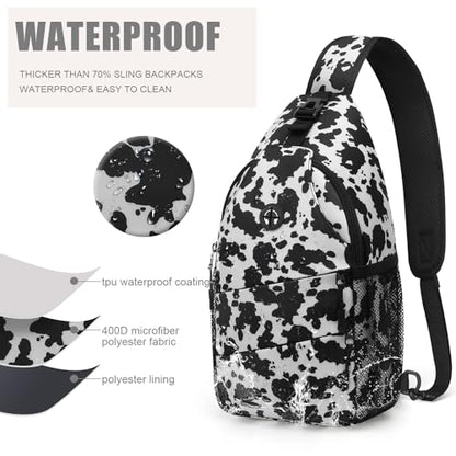 Pritent Crossbody Bags for Women Men Trendy Sling Bag Backpack Casual Chest Bag with Convertible Shoulder Strap - color: Cowprint, size: Medium