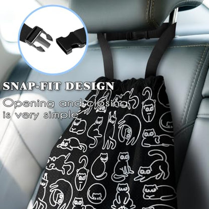 Car Trash Bag Hanging Back of Seat with Adjustable Snap Buckle Strap Cute Printed Drawstring Garbage Bags for Car-Black Cats - color: Black Cats Car Trash Bag