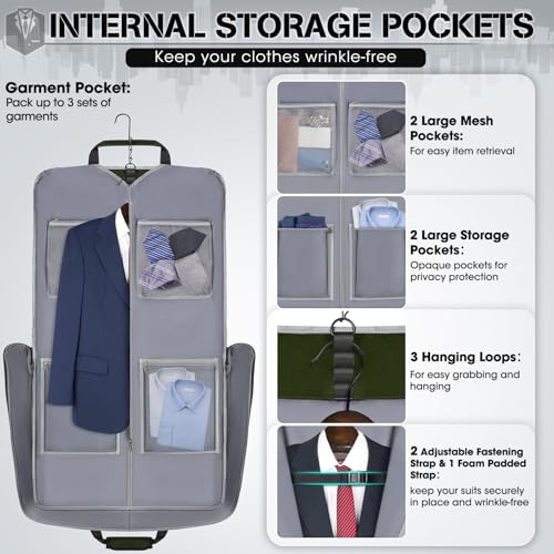 RAINSMORE Garment Bags for Travel Carry On Garment Bag for Hanging Clothes, Suit Bag for Business Trips with Shoes bag & Shoulder Strap, Waterproof Foldable Suit Luggage Bag for Men Women, Green - color: Green