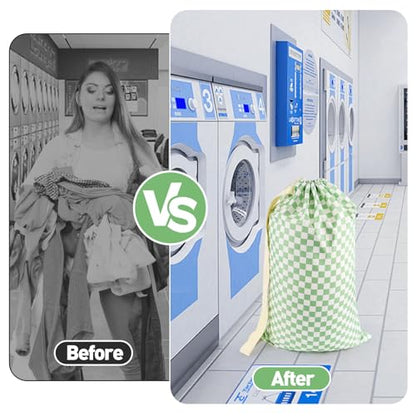 Laundry Bag, Dirty Backpack Laundry Bag For College Travel Laundromat Apartment, With Handles 29" X 18" (Green White Checkered) - color: Green White Checkered