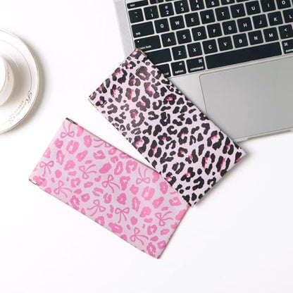 Glasses Case Soft, Eyeglass Cases for Women Portable Squeeze Top PU Leather 2 Pack Glasses Pouch with Cleaning Cloth - color: 2pcs Pink Leopard Print