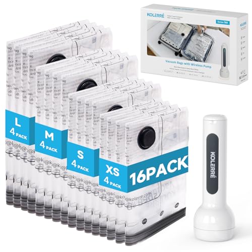 16 Pack Travel Vacuum Bags with Upgraded Rechargeable Pump, 4 Sizes Space Saver Vacuum Storage Bags for Luggage and Suitcase, Compression Bags for Packing, Vacuum Seal Bags for Clothing Travel - style: 16 Combo Travel Bags+Wireless Pump
