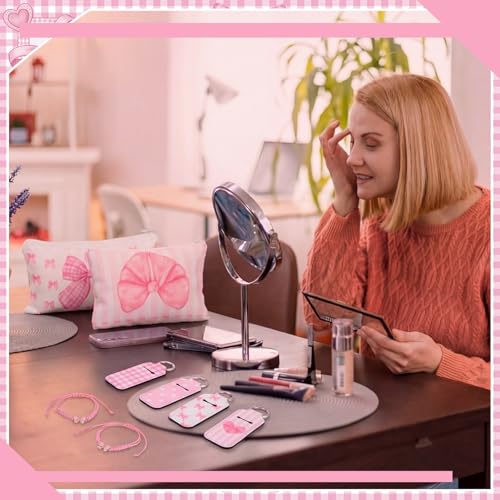 Hillban 30 Pcs Pink Bow Party Favors 10 Coquette Canvas Makeup Bags 10 Pink Bow Lipstick Keychains Holder and 10 Braid Bracelets Gift Bulk for Women Guests Coquette Birthday Party Decorations Supplies
