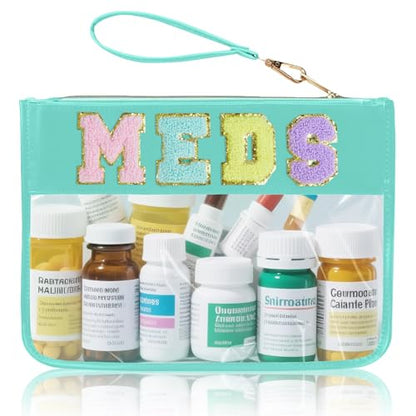 Siwara Snack Bags Clear Pouch Travel Makeup Bag Chenille Letter Bags for Zipper Pouch Clear Cosmetic Bag Clearly Tote Bag Makeup Travel Bags for Women - color: Green-Meds