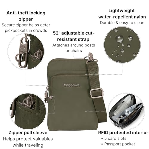 Baggallini Women's Securtex Anti-theft Activity Crossbody Bag - color: Thyme