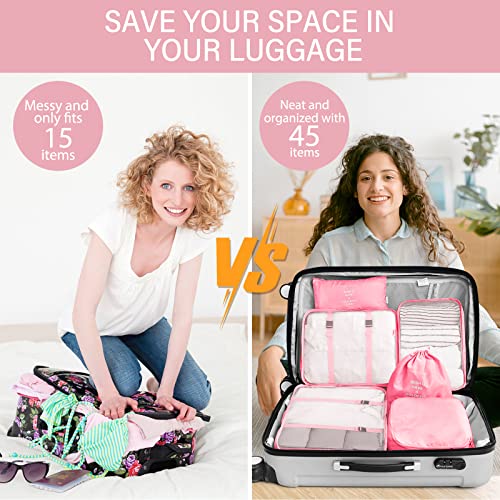 KPX 8 Set Packing Cubes for Travel, Luggage Packing Organizers Accessories Large Toiletries Bag for Clothes Shoes Cosmetics (Pink) - color: 8Set-Pink
