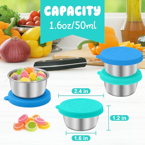 LIEMAND 6x1.6 oz Salad Dressing Container to Go, Leakproof Reusable Stainless Steel Small Container with Lid,Sauce Containers for Lunch box,Picnics,Travel,Office and Meal Prep - color: Ocean Wave, size: 1.6oz