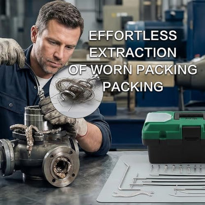 23PCS Packing Extractor Kit, Pump & Valve Packing Removal Tool Set with Flexible Shaft Handles, Corkscrew & Screw Tips,Stainless Steel Packing Puller Hooks, Packing Removal Kit with Toolbox