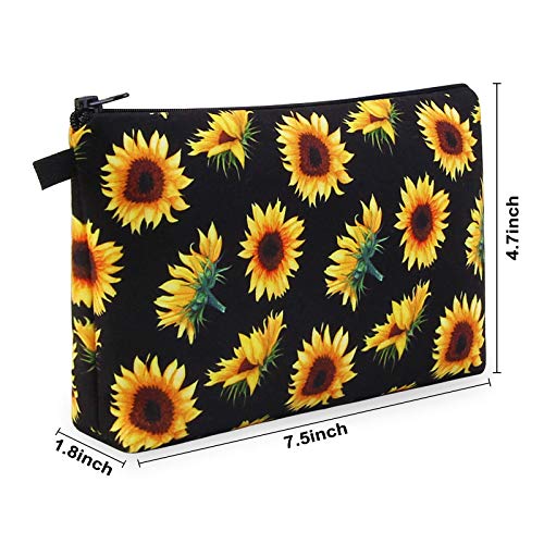 MAGEFY Sunflower Makeup Bag for Women, Portable Travel Cosmetic Bag with Black Zipper Pouch Waterproof Makeup Pouch Multifunctional Small Bag for Women (1 pack, sunflower 0173) - color: sunflower