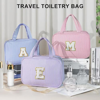 TOPEAST Travel Toiletry Bag Initial Makeup Bag for Teen Girls - Birthday Gifts for 7 8 9 10 11 12 13 14 15 16 17 18 Year Old Girls, Teen Girl Gifts Trendy Stuff - Letter R, Blue - color: Blue, style: R