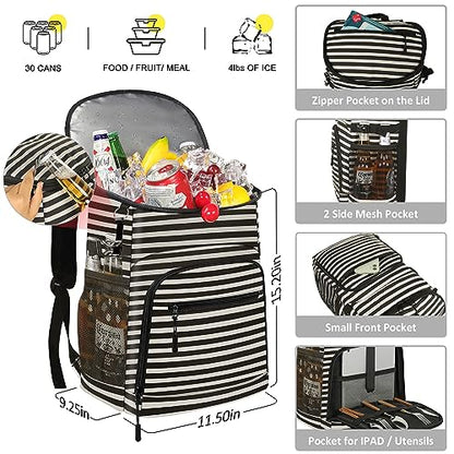 Cooler Backpack Insulated Leakproof Waterproof Backpack Cooler Bag 30/45 Cans, Large Capacity Lightweight Travel Camping Beach Backpack Cooler Ice Chest for Men and Women - color: stripe, size: 30 Cans